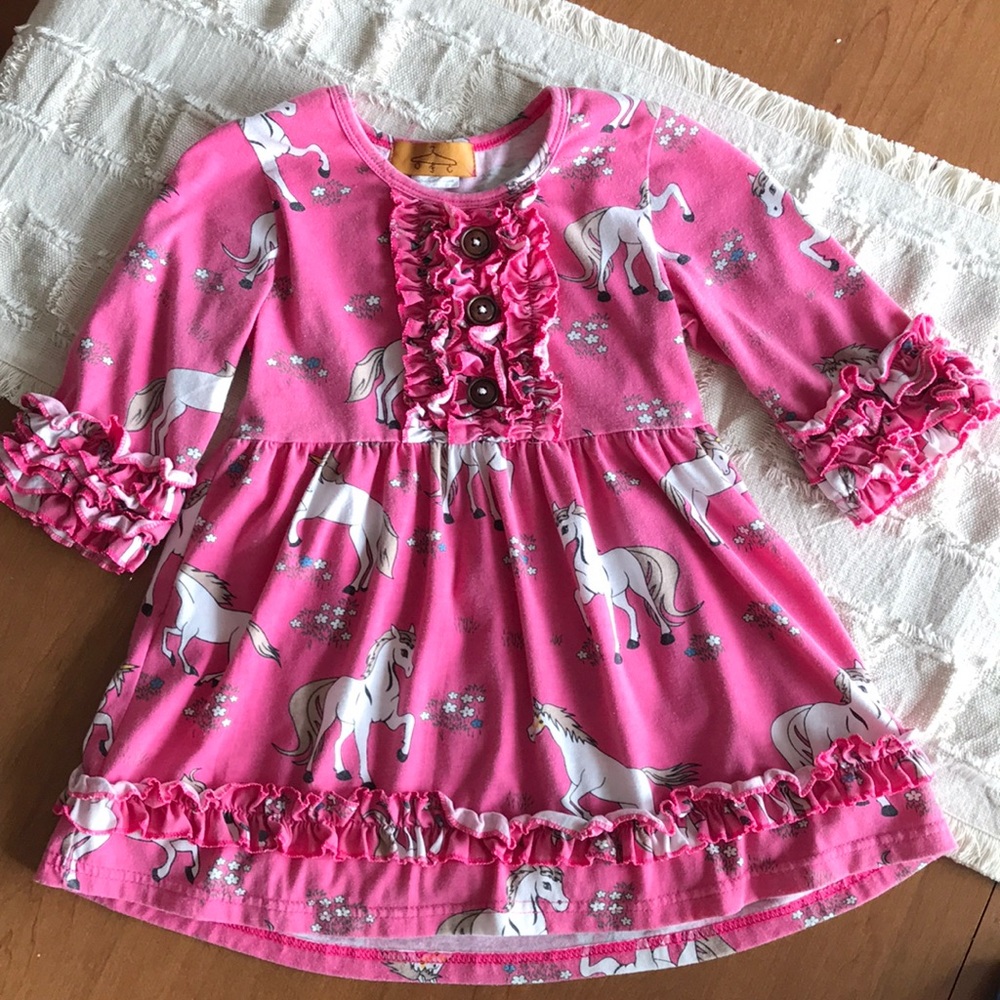 Toddler Girl 4T Horse Unicorn Pink Ruffle Dress